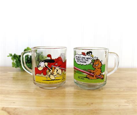 Set Of Vintage Garfield Mugs Mcdonalds Glass Garfield Cartoon Mugs F