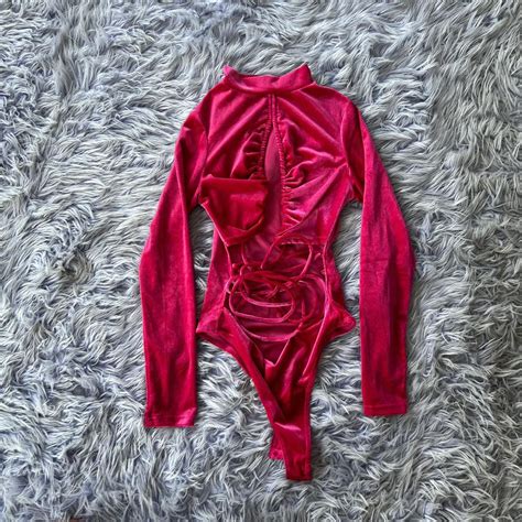 Pink Velvet Bodysuit So So Cute And Warm Perfect Depop