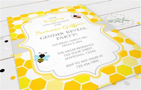 Printable Bumble Bee Honeycomb Gender Reveal Invitation Anna Ivey