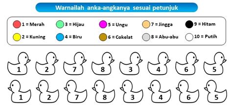 Lembar Kerja Mengenal Angka 1 Sampai 10 Dengan Mewarnai Paud Tk