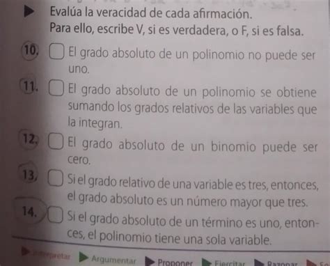 Evalua La Veracidad De Cada Afirmaci N Para Ello Escribe V Si Es