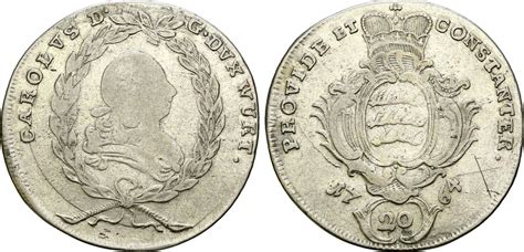 Württemberg 20 Kreuzer 1764 Karl Eugen 1744 1793 ss Kratzer MA Shops