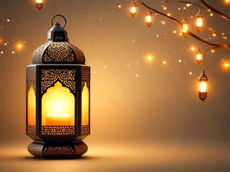 Premium AI Image | A lantern glowing lights Islamic wallpaper