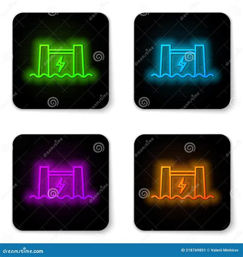 Glowing Neon Line Hydroelectric Dam Icon Isolated On White Background