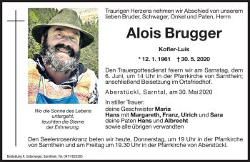 Traueranzeigen Von Alois Brugger Trauer Bz