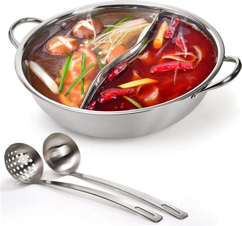 Amazon Peohud Stainless Steel Hot Pot With Divider Inches Double Flavor Shabu Shabu Pot