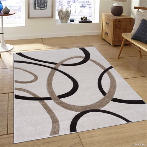 Allstar Ivory Modern Geometric Brown Circle Design Area Rug 5 2 X 7 2