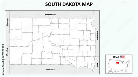 South Dakota Map. Political map of South Dakota with boundaries in ...