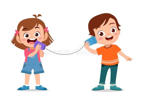 Kids Playing Telephone Toy Vector Isolated Stock Illustration