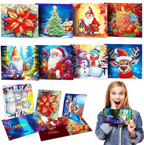 Fengxunzmm 5D DIY Diamant Cartes de Noël 8 Pièces Diamond Painting