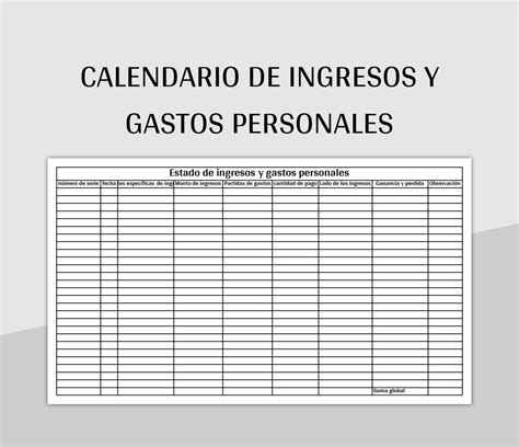 Plantilla De Formato Excel Libro De Ingresos Y Gastos Personales Y