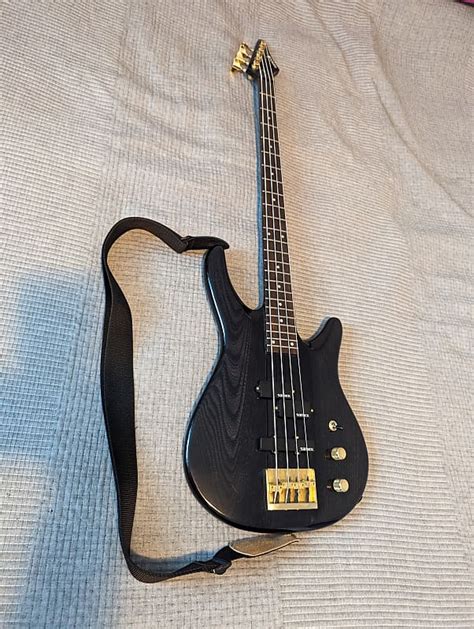 Samick One Piece Bass Guitar 1990s Black Woodgrain Brass Reverb