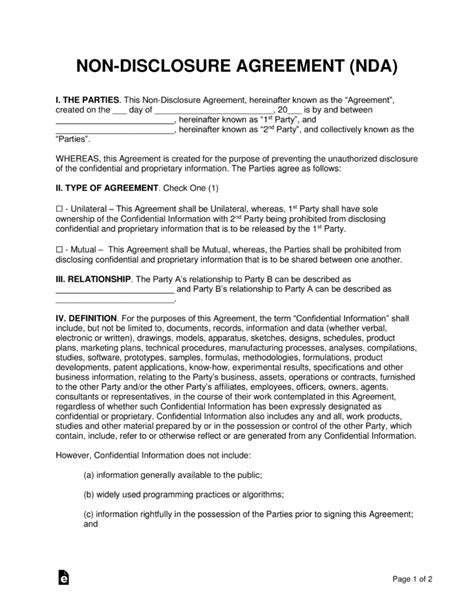 Free Employee Non-Disclosure Agreement (Nda) | Pdf | Word (.docx ...