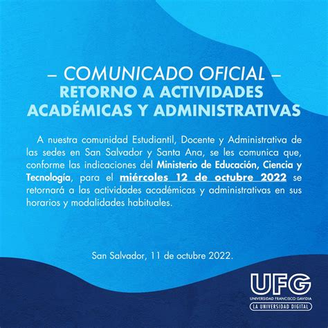 Universidad Francisco Gavidia UFG On Twitter ComunicadoOficial