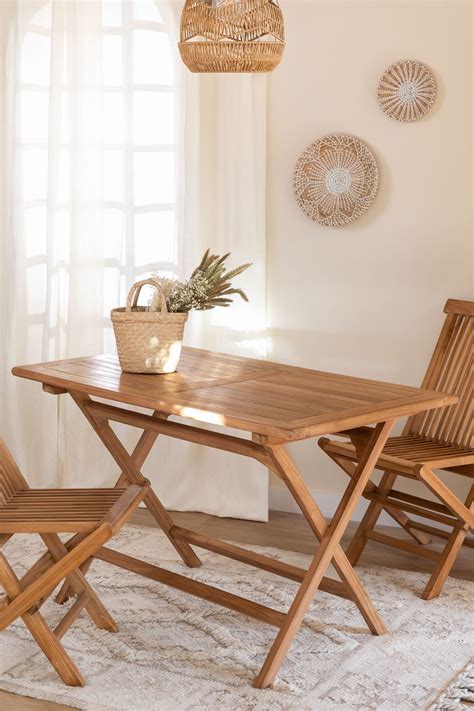 Mesa De Comedor Plegable Rectangular En Madera De Teca 120x70 Cm Pira