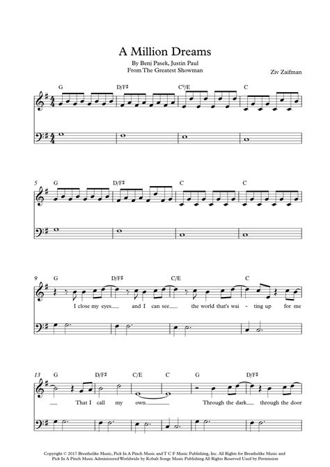 A Million Dreams Arr Arr MDS By Pink Sheet Music For Easy Piano At