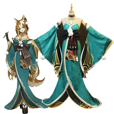 Genshin Impact Miss Hina Cosplay Gorou Costume Sex Blue Kimono Handmade