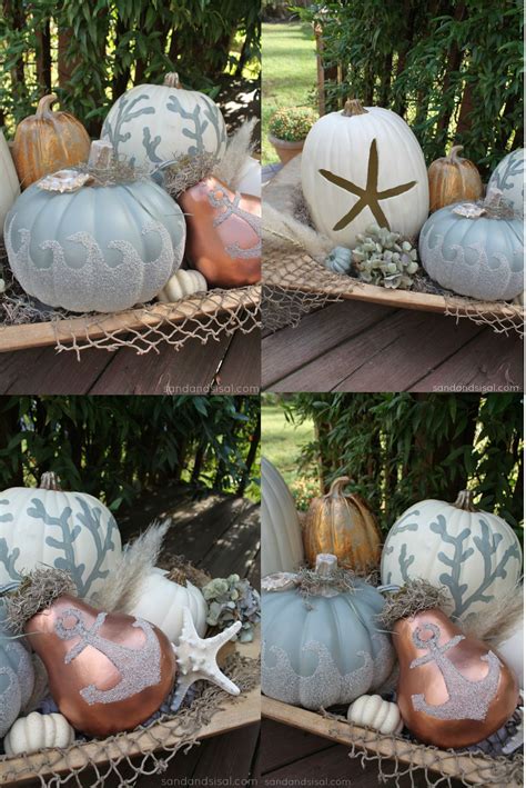 Creative Coastal Pumpkins For Chic Beach Decor Sand And Sisal Fall Decor Pumpkin Decorating