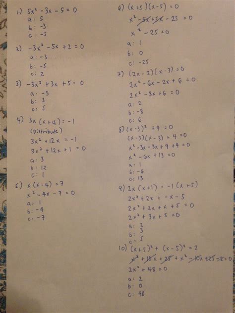 Write Each Quadratic Equation In Standard Form Ax² Bx C 0 Then Identify The Values Of A B