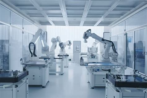 Cleanroom With Robotic Arms And Interchangeable Tools Performing