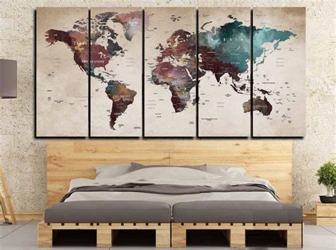 Watercolor World Mapworld Map Wall Artworld Map Canvasworld Etsy