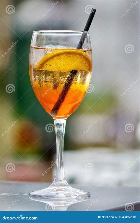 Cocktail With Orange Slice And A Straw Stock Image Image Of Food Beverage 91377437