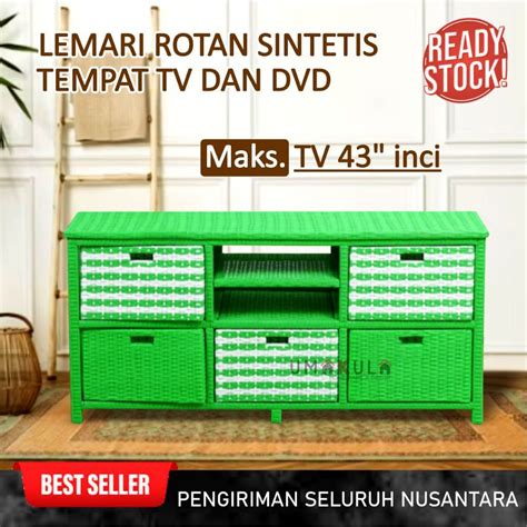 Jual Rak Lemari Rotan Sintetis 5 Laci Buffet Bufet Meja TV 43 Inci