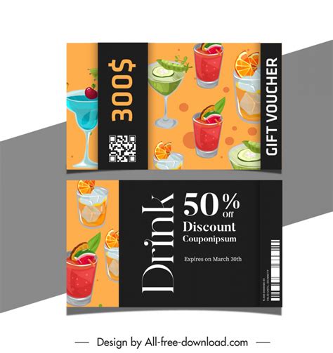 Drink Voucher Templates Elegant Cocktail Decor Vectors Images Graphic