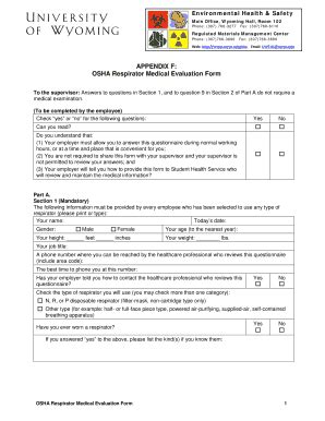 Fillable Online Uwyo OSHA Respirator Medical Evaluation Form