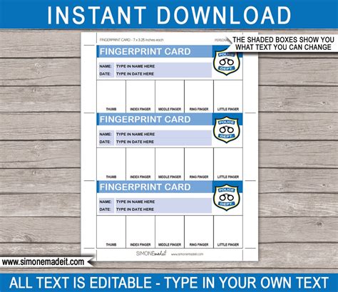 Police Fingerprint Card Template Printable Detective Theme - Etsy