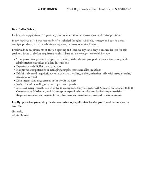 Senior Account Director Cover Letter | Velvet Jobs