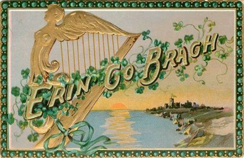 ERIN GO BRAGH Harp Castle TuckDB Erin Go Bragh Antique Botanical