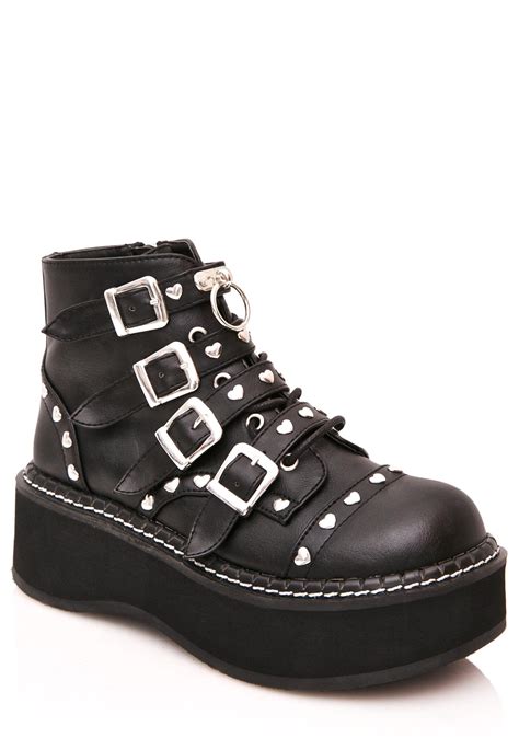 Demonia Emily Buckled Platform Boots Dolls Kill