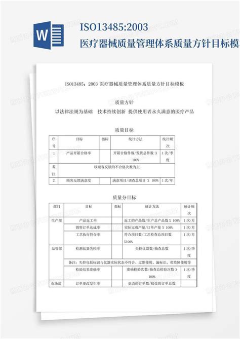 Iso134852003医疗器械质量管理体系质量方针目标word模板下载编号qmojjebe熊猫办公