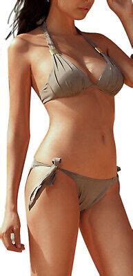 Sexy Neckholder Push Up Bikini Braun Damen Bademode