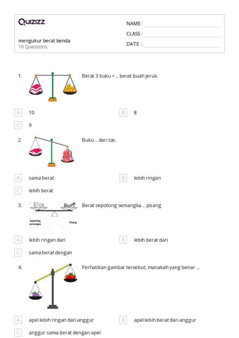 50 Lembar Kerja Mengukur Berat Untuk Kelas 1 Di Quizizz Gratis