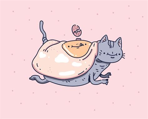 El lindo diseño de gato está cubierto de huevos dibujo de gato estilo