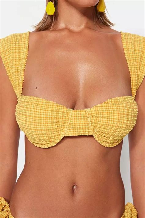 Trendyol Gingham Textured Underwire Bikini Tops Buy Trendyol