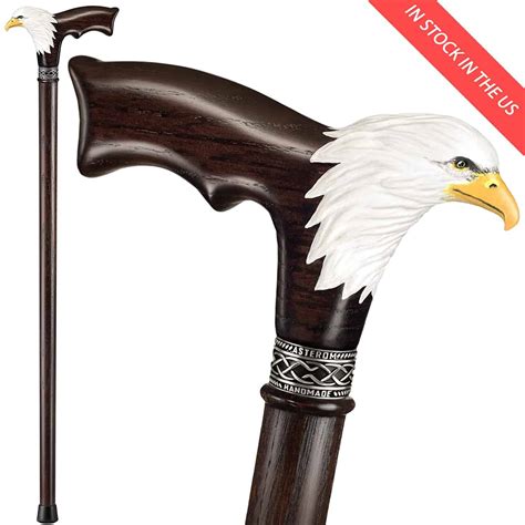 Hand Painted Bald Eagle Wooden Walking Cane For Men Asterom Handmade