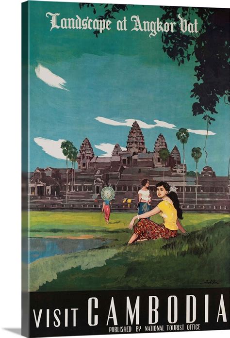 Landscape Of Angkor Wat Visit Cambodia 1950s Travel Poster Wall Art