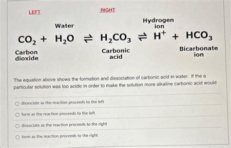 Solved Left Right Hydrogen Water Co2h2o⇌h2co3⇌hhco3