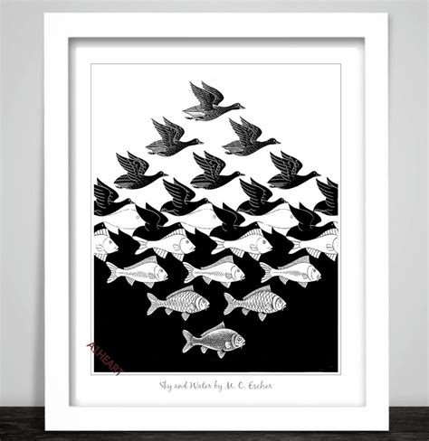 Sky and Water by M.C. Escher Poster Print. Birds and Fish Optical ...