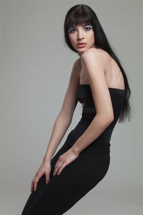 Fashion Model With Long Dark Hair Stock Image Image Of Lady