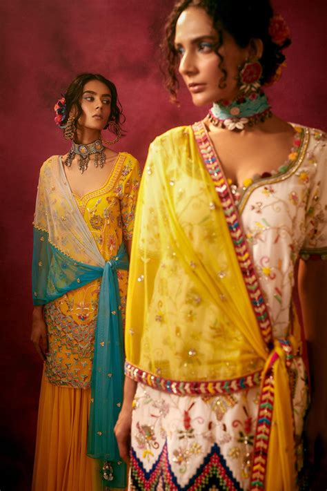 Buy Kaaisha By Shalini Yellow Georgette Kurta Sharara Set Online Aza