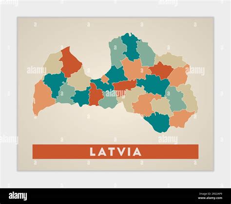 Latvia Poster Map Of The Country With Colorful Regions Shape Of