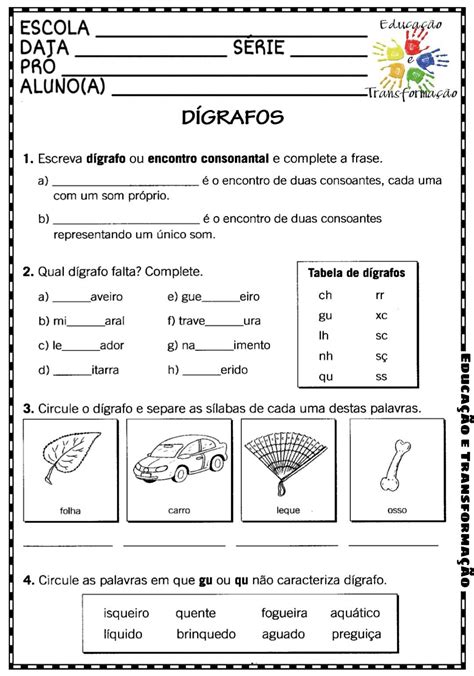 Palavras Com Dígrafo E Encontro Consonantal