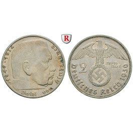 Drittes Reich 2 Reichsmark 1936 Hindenburg Mit Hakenkreuz E Ss J 366