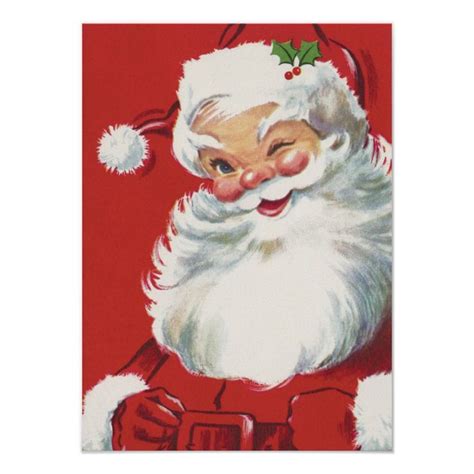 Vintage Christmas Jolly Winking Santa Claus Poster Zazzle Vintage