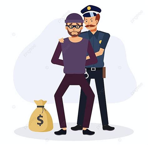 Robber Apprehended By Police Officerflat Vector Cartoon Character