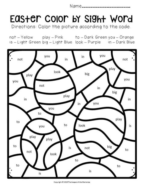 Color By Sight Word Easter Preschool Worksheets The Keeper Of The